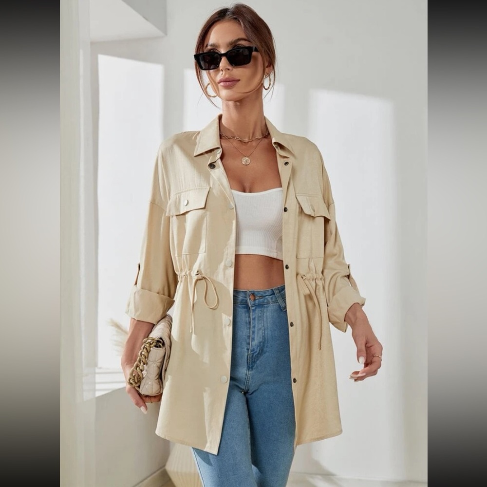 Drawstring waist flap detail longline shirt - Picture 4 of 5